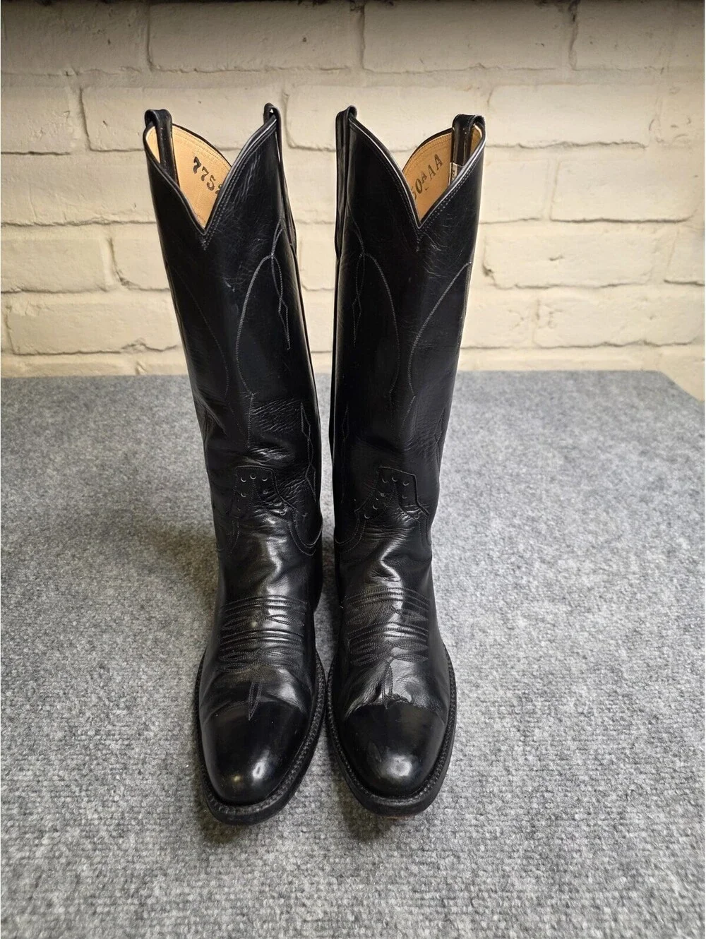Vintage Rios of Mercedes Black Leather Cowboy Boots Men's Size 8.5 AAA Narrow